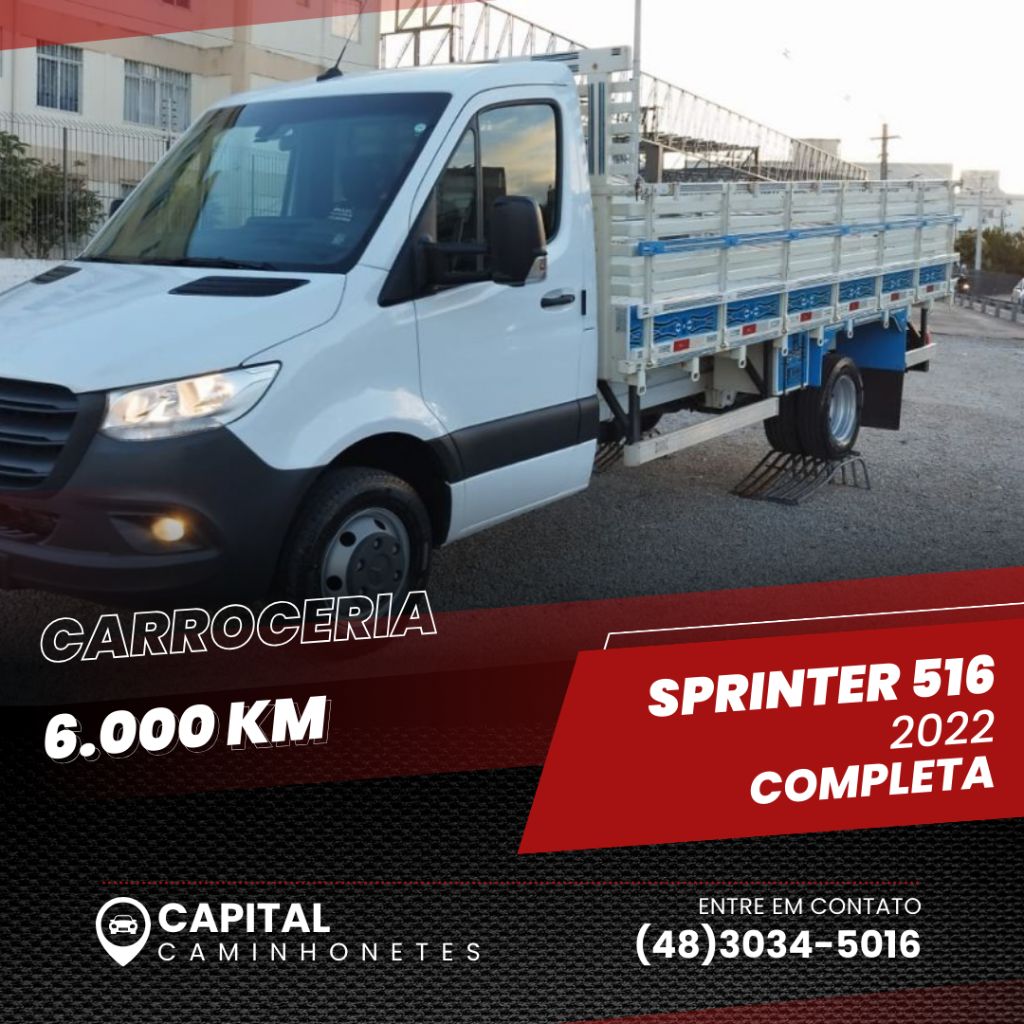 Mercedes-Benz Sprinter 516 CDI 2022 - Carroceria Longa com Apenas 6.000 km! 